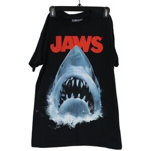 NWOT Jaws Classic 50th Anniversary Logo Black Shark Bite T-Shirt Mens Small